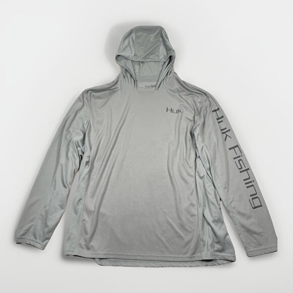 HUK Icon X Gray Performance Fishing Hoodie Mens Size 3XL UPF 50+ Long Sleeve - Picture 1 of 7